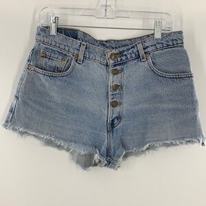 VINTAGE LEVIS BLACK TAG RAW HEM BUTTON FLY HIGH RISE SHORTS SIZE 11 JR
